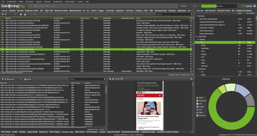 Screenshot of Screaming Frog SEO Spider