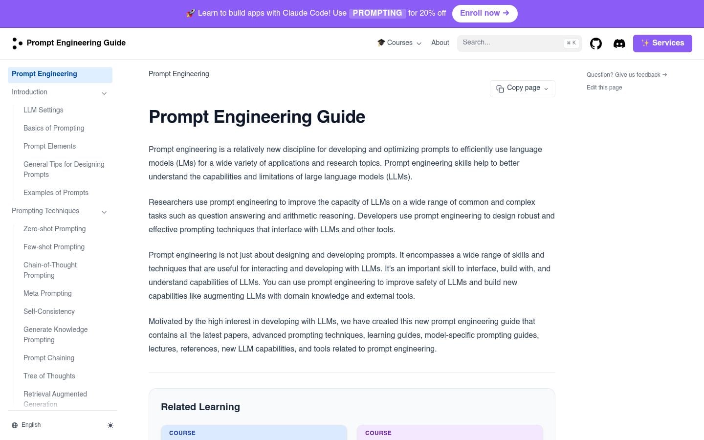 Screenshot of Prompt Engineering Guide
