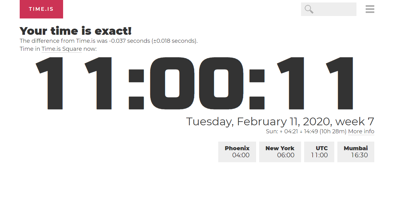 Screenshot of Time.is